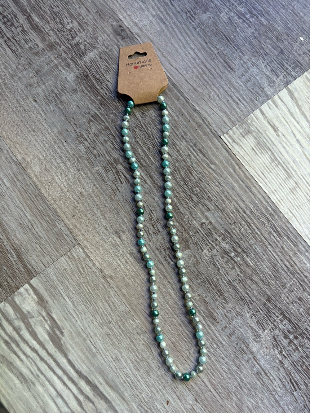 Handmade by me Pearl Bead Necklace in Blue and Cream